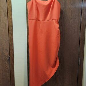 Harling Crepe- Asymmetrical Hemline Midi Dress
